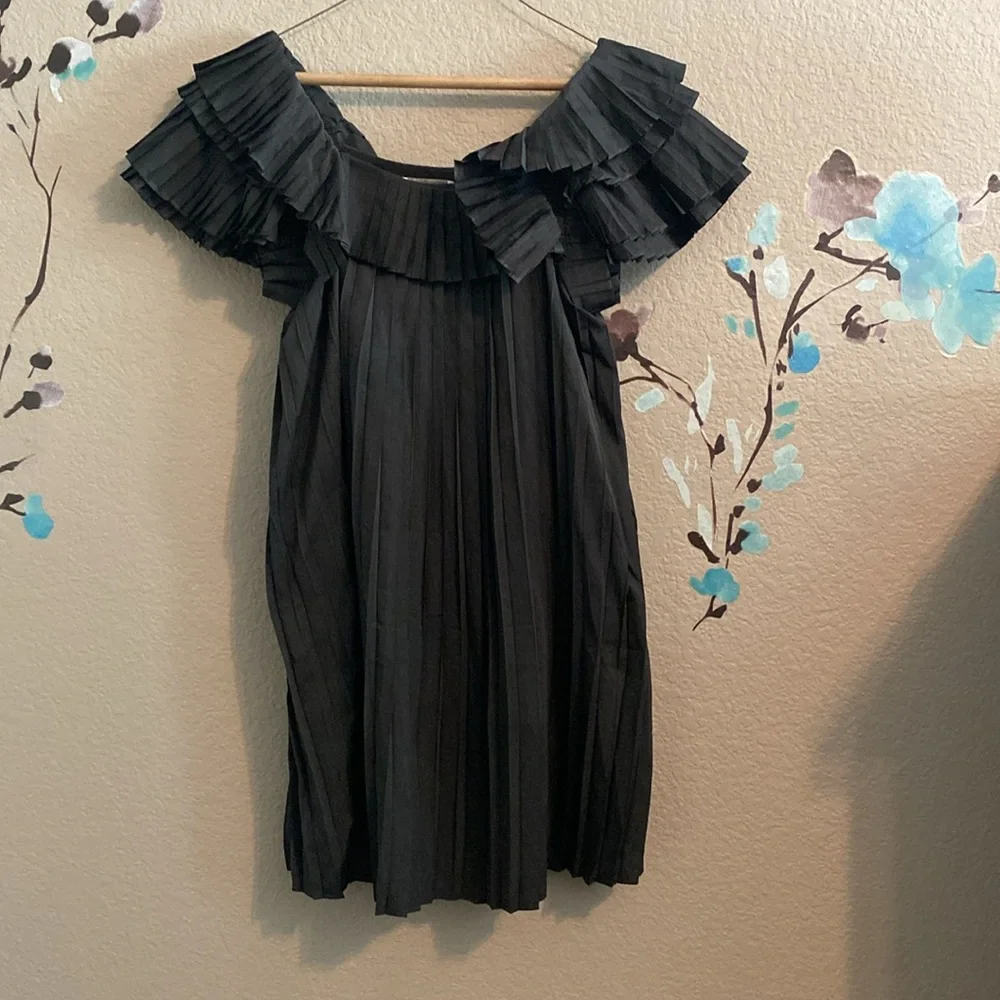 Pinch black pleated ruffle dress S - Picture 3 of 6